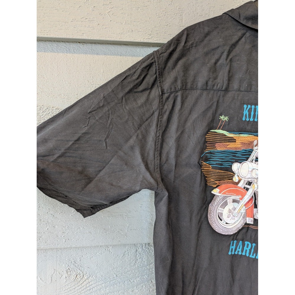 Harley-Davidson Shirt Mens XL Black Silk King Of The Road Motorcycle Embroidered - Picture 3 of 10